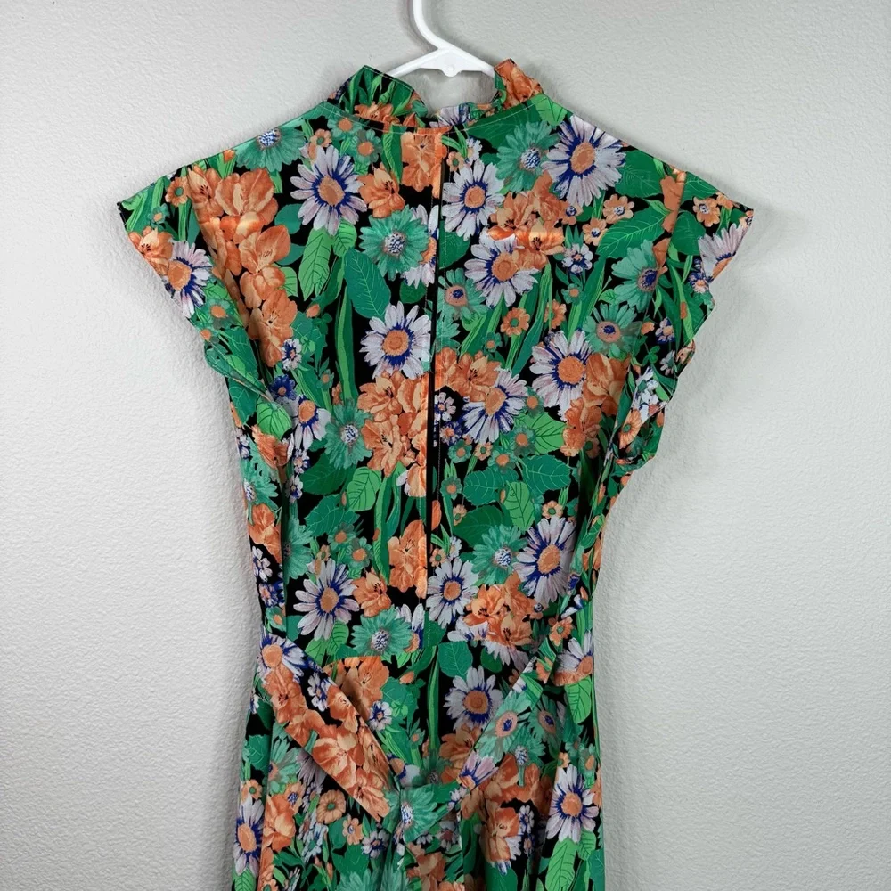 Sandro Paris Maline Silk Dress Size 2 Floral MIDI XS Wedding Guest - Picture 11 of 14